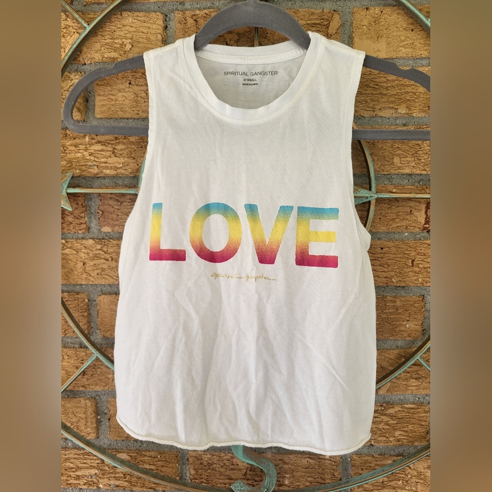 Spiritual Gangster Women's Round Neck Sleeveless Graphic Tank Top White Size XS